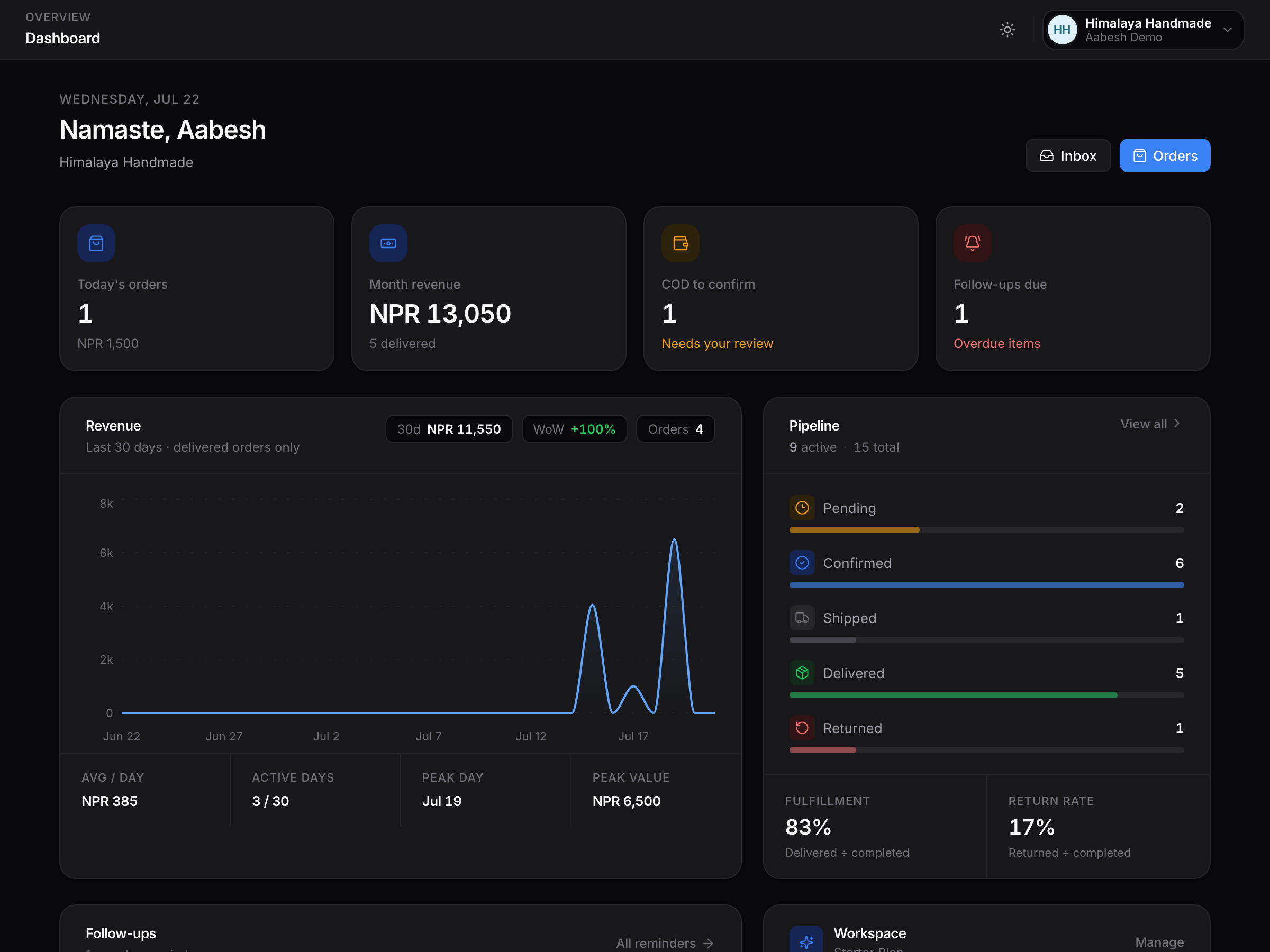 DokaanDM dashboard workspace